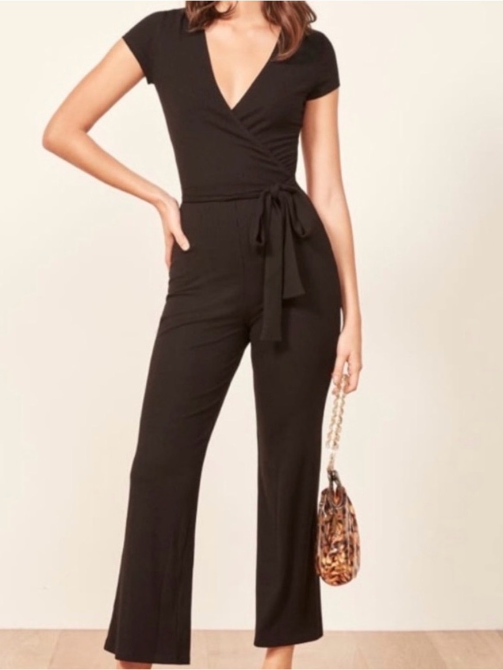 Reformation Rossi Black Ribbed Jump Suit - Sz. Large
